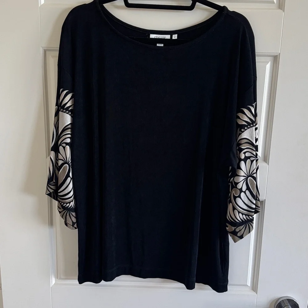 Chico's Travelers Border Print Kimono Top and Pants - Picture 5 of 7